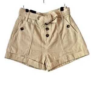 BLANKNYC Exposed Button Twill Self Belted Cuffed Cargo Shorts Camel Size 28 NWT